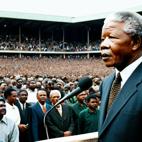 Mandela the Leader**

"A professional portrait of Nelson Mandela in a fully clothed, modest suit, addressing a crowd, appropriate attire, safe for work, perfect anatomy, natural proportions, professional photography, high quality, serious expression, resolute"

**