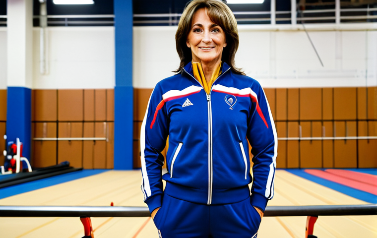 **
A professional portrait of Nadia Comaneci, fully clothed in a modest tracksuit, standing in a modern gymnasium. The background includes gymnastic equipment and supportive teammates. Perfect anatomy, correct proportions, natural pose, well-formed hands, proper finger count. Safe for work, appropriate content, professional, family-friendly, high-quality image, sports photography.
**