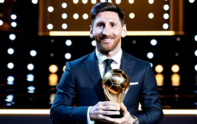 **
"Lionel Messi holding the Ballon d'Or trophy, smiling, in a formal suit, stage background with celebratory lights, fully clothed, appropriate attire, safe for work, perfect anatomy, natural proportions, professional photography, high quality, award ceremony"
**