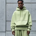 Home 13 카니예 웨스트 패션 브랜드 - **Prompt 1: Core Yeezy Aesthetic - Futuristic Monochrome Comfort**
"A full-body shot of a model,...