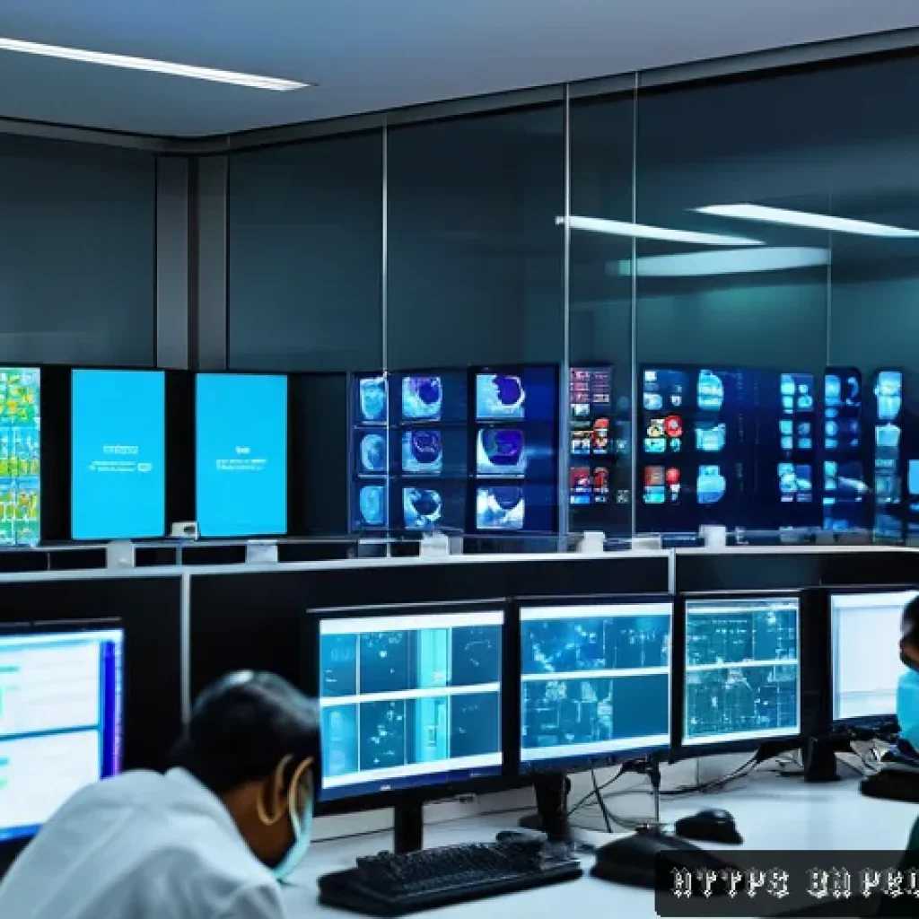 빌 게이츠 코로나19 대응 - A high-tech infection monitoring control room with advanced sensors and data analytics displayed on ...