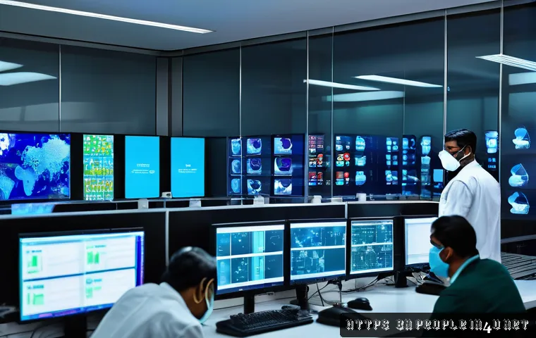 빌 게이츠 코로나19 대응 - A high-tech infection monitoring control room with advanced sensors and data analytics displayed on ...