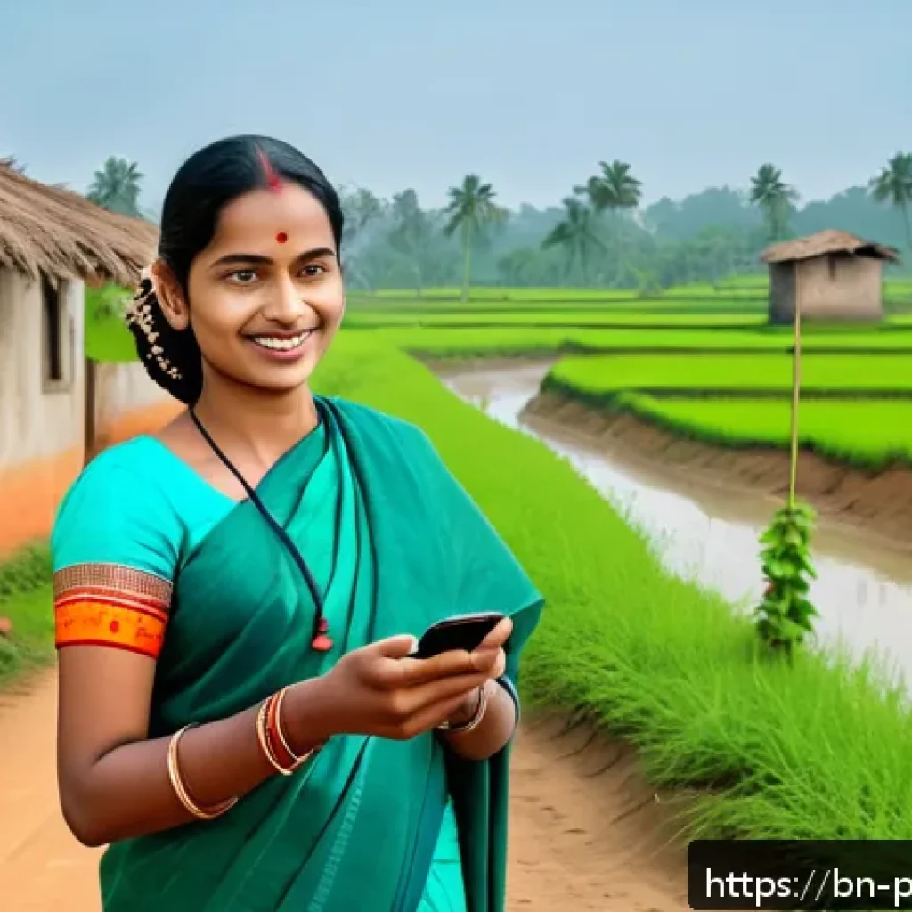 빌 게이츠 글로벌 건강 프로젝트 - A detailed digital healthcare scene set in a rural Bengali village, featuring a middle-aged Bengali ...